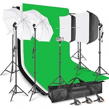 Neewer Foto Video Estudio Kit Luces de Fondo con Soporte y Kit de Iluminación AM169: Sistema Soporte Fondo de 6,4x6,5 Pies
