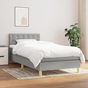 Cama box spring con colchón de muelles tela gris claro 90x190 cm