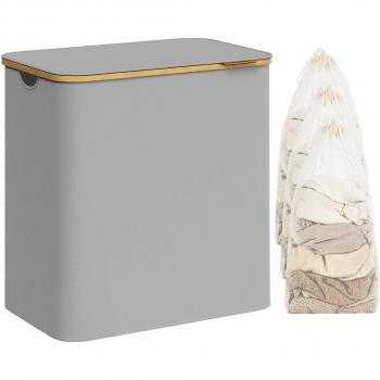 Cesto de Ropa Sucia con Tapa y 3 Secciones - Gran Cesta de Colada de 150L, Plegable, Forro de Malla Extraíble, Tejido Oxford, Asas de Bambú,