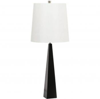 Lámpara de mesa Elstead Ascent, negra, pantalla cónica redonda blanca