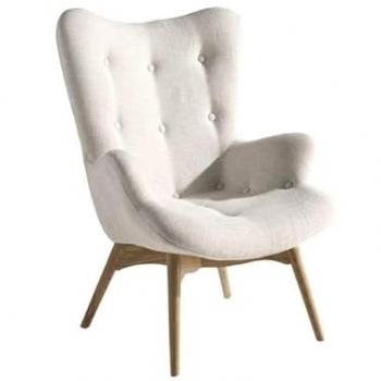 Sillón Tapizado en Tela Capitonné Beige - Diseño Moderno - 70 x 80 x 92 cm - Estructura de Madera