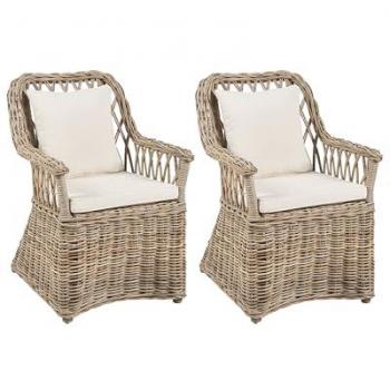 Conjunto de 2 sillas de ratán natural para interior con cojines beige claro Maros II