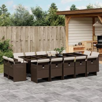 15-Piece Brown Poly Rattan Garden Dining Set with Cushions
