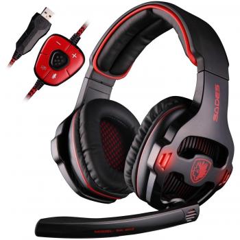 Auriculares SADES A7, 7.1, sonido envolvente, con USB, con micrófono inteligente, cancelación de ruido, para juegos, luz LED, para PC portátil Mac