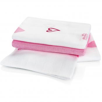 3 pieza – Mull paños/spuck paños/gasas, 80 x 80 cm – Estampado – Corazones Color Rosa, Doble tejida con borde reforzado, lavable a máquina hasta 60 °C, certificado Öko-Tex Standard 100