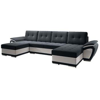 Sofá rinconero Arvada 115, azul, con función de descanso y caja de ropa de cama, dimensiones 336 x 157 x 97 cm