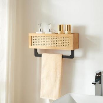 Estante de pared Tervola con toallero de bambú 36x12,5x18,5cm - Negro/Natural