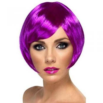 Smiffys Peluca de Chica Bonita, Morada, Corta, Corte Bob con Flequillo