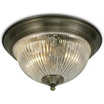 Plafón de baño Macy Antique latón 2 bombillas 15cm, IP44, 2 luces E14, acabado en latón antiguo con vidrio acanalado transparente