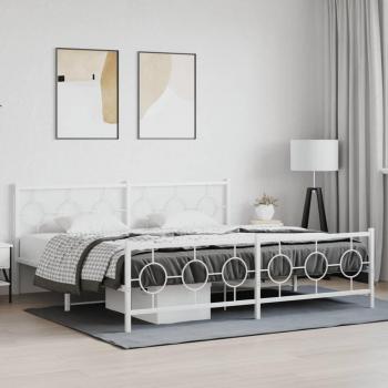 White Metal Bed Frame with Headboard and Footboard 76x79.9 (193x203 cm)