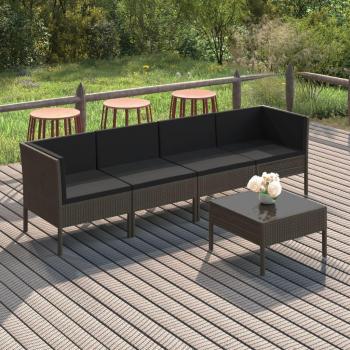 5-Piece Grey Poly Rattan Garden Lounge Set with Cushions
