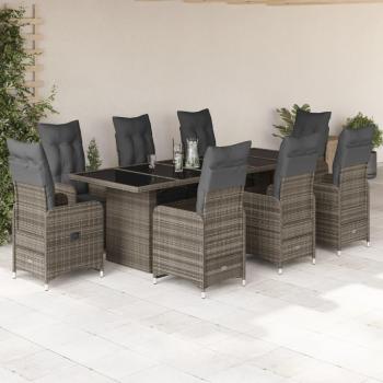 9-Piece Grey Poly Rattan Garden Bistro Set with Cushions