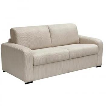 Sofá cama de 3 plazas tipo italiano de terciopelo de canalé crema BEVIS - Colchón de 18 cm