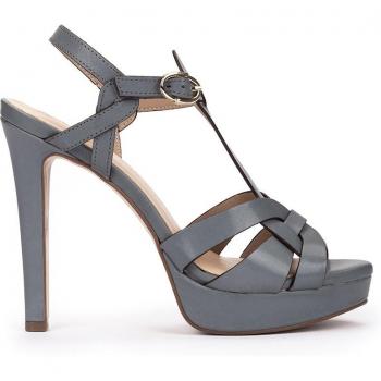 Sandalias de tacón de mujer de piel con plataforma en color azul modelo COPENHAGUE