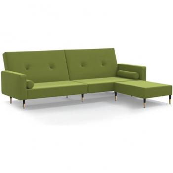 Sofá cama de 2 plazas con taburete para pies en terciopelo color verde claro