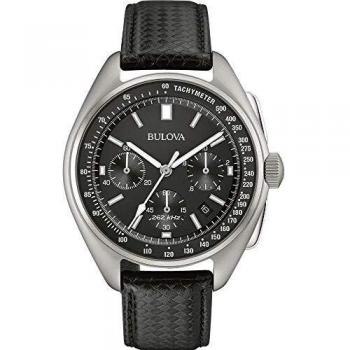Bulova Men's Lunar Pilot Chronograph Watch 96B251 - Stainless Steel and Black Leather Strap