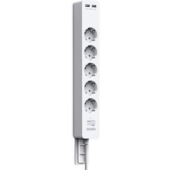 Regletas Enchufes con USB - NTONPOWER Alargador Enchufe de 5 Tomas y 2 USB, Alargador Enchufe de Montaje en Pared, Protección de sobretensiones, Protección Infantil, Blanco, Enchufe Multiple