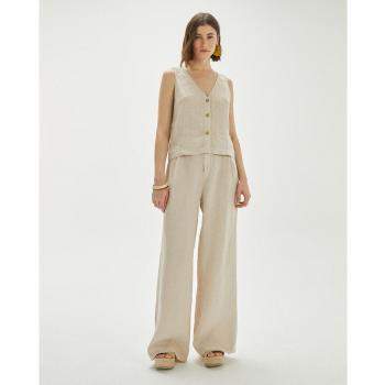 Pantalón De Mujer De Lino System Action modelo Pa401_Beige