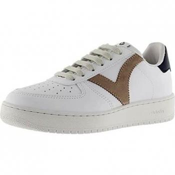 Victoria Zapatillas Deportivas para Mujer en Piel y Serraje con Diseño Clásico, Ligereza, Contraste Blanco y Marrón, y Puntera Perforada