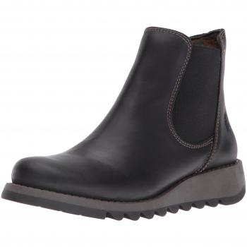 Fly London Women's Salv Black Leather Wedge Chelsea Boots, Size UK 7