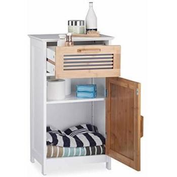 Armario de baño estrecho ajustable en altura, acabado natural, mdf blanco, 70x40x28.5 cm - Relaxdays