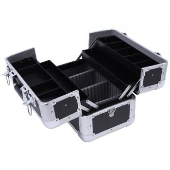 SONGMICS Maletín Moderno para Maquillajes, Caja de Belleza, con 4 Bandejas, Marco de Aluminio, Recubierto de ABS, 36,5 x 21 x 25,7 cm, Negro JBC228