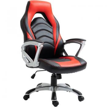 Sillón gamer con ruedas en similicuir negro y rojo