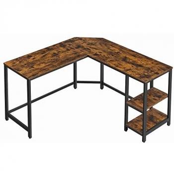 VASAGLE Escritorio Industrial, Mesa de Ordenador en Forma de L, Escritorio de Estudio en Esquina, con Estante para Oficina en Casa, Ahorra de Espacio, Fácil de Montar, Marrón Rústico y Negro LWD72X