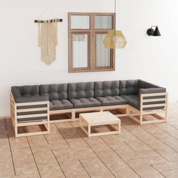 8-Piece Solid Pine Garden Lounge Set with Cushions