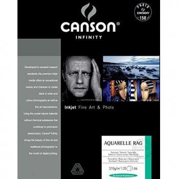 Papel Canson Aquarelle Rag 310g - A4 - 25 Hojas - 100% Algodón para Pintura en Acuarela