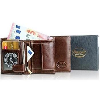 Thunderdog - Monedero para señores y señoras Piel auténtica Marrón 8,5x11x1,5 cm
