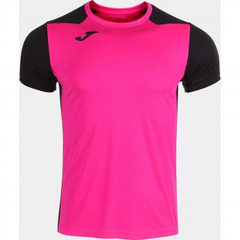 Camiseta manga corta hombre Record II rosa flúor negro Joma