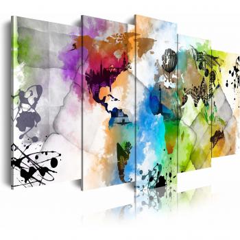DekoArte 450 - Cuadros Modernos Impresión de Imagen Artística Digitalizada | Lienzo Decorativo Para Tu Salón o Dormitorio | Estilo Mapamundi Mapa del Mundo Ciudades Acuarelas | 5 Piezas 150 x 80 cm