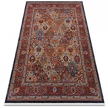 Alfombra Keshan de Lana con Flecos y Marco Oriental en Terracota Multicolor 250x340 cm