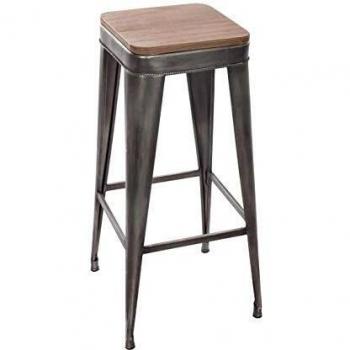 Set de 4 Taburetes de Bar Joris Gris Metal y Madera Diseño Moderno Atmosphera