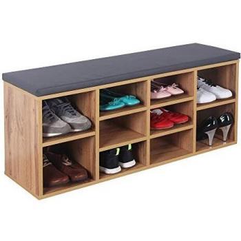 RICOO Banco Zapatero con Asiento 104 x 49 x 30 cm Mueble recibidor Roble marrón – Organizador Zapatos WM033-EW-A