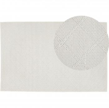Beliani Alfombra rectangular de lana y algodón blanco crema 160x230cm tejido a mano con motivos geométricos boho