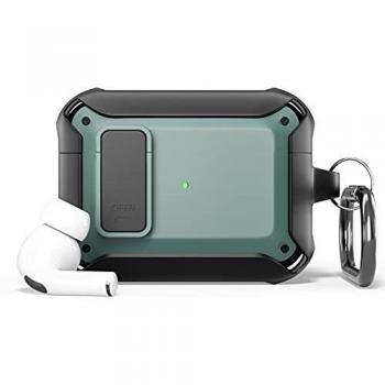 Funda para Airpods con Botón de Bloqueo Automático, a Prueba de Caídas, Funda Protectora Completa de Piel de TPU, Resistente a los Arañazos, con Llavero, Compatible con Apple Airpods Pro Verde/ Negro