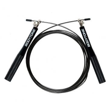 Cuerda de saltar Bodytone SR - Comba de velocidad negra con diseño ergonómico, mangos antideslizantes, longitud ajustable y rodamientos para un giro suave