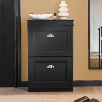 SoBuy Gabinete de zapatos FSR78-SCH con 2 cajones, zapatero de almacenamiento de zapatos, unidad organizadora del armario, dimensiones 53 x 24 x 82 cm, color negro