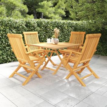 5 Piece Solid Teak Wood Garden Dining Set - Weather-Resistant, Easy to Assemble Outdoor Furniture