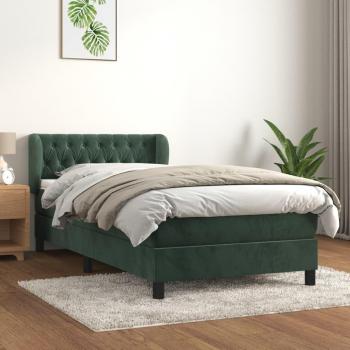 Cama box spring suave con colchón terciopelo verde oscuro 90x200 cm