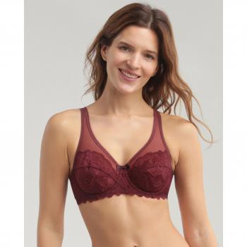 Sostén con Aros Generoso DIM 008H4 con Detalle de Micro Tul Color Rojo Oscuro Talla 75B/34B