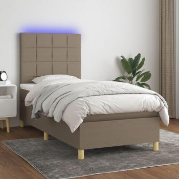 Cama Box Spring con Colchón y Luces LED Tela Gris Taupe 100x200 cm