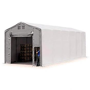 Carpa Industrial 6x12 m con Altura Lateral de 4 m, PVC 850 Impermeable Gris y Puerta Levadiza