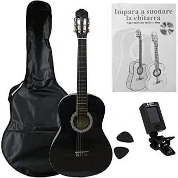 Navarrez NV12PK Starter Set guitarra clásica negro 4/4, bolsa/Gig Bag, libro con CD, afinador