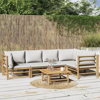 6-Piece Bamboo Garden Lounge Set with Light Grey Cushions