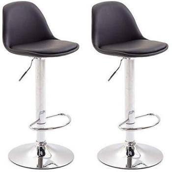 Set de 2 Taburetes Bar Kiel en Cuero PU Negro con Base Cromada, Altura Ajustable y Giratorios