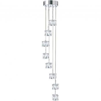 Lámpara colgante Ice Glass, metal cromado, transparente, 8 bombillas, 116cm