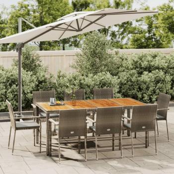 9-Piece Grey Poly Rattan Garden Dining Set with Cushions